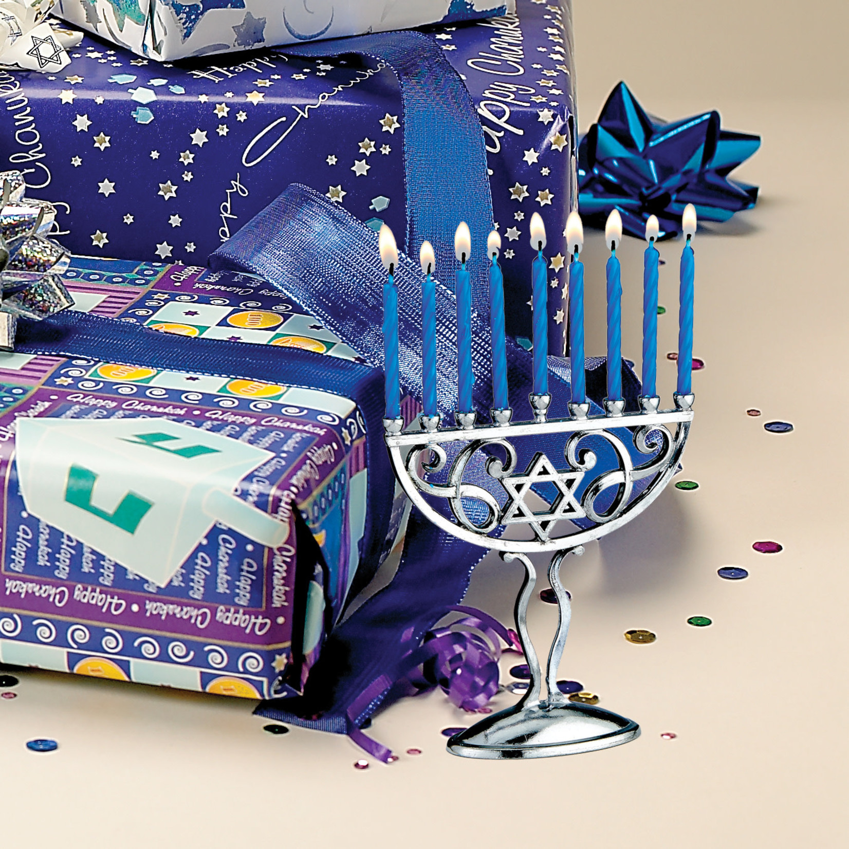 Mini Aluminum Chanukah Menorah, with Candles