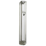 Mezuzah Case, Clear Plastic with silver shin, 7cm