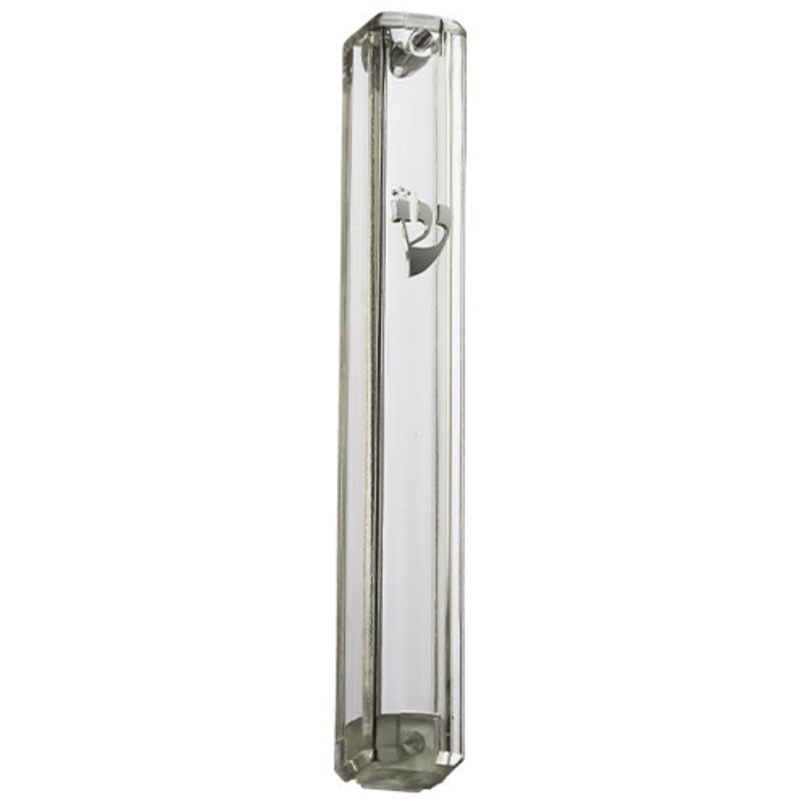 Mezuzah Case, Clear Plastic with silver shin, 7cm