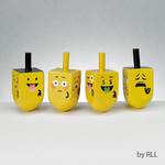 4 Painted Wood Dreidels with Emojis