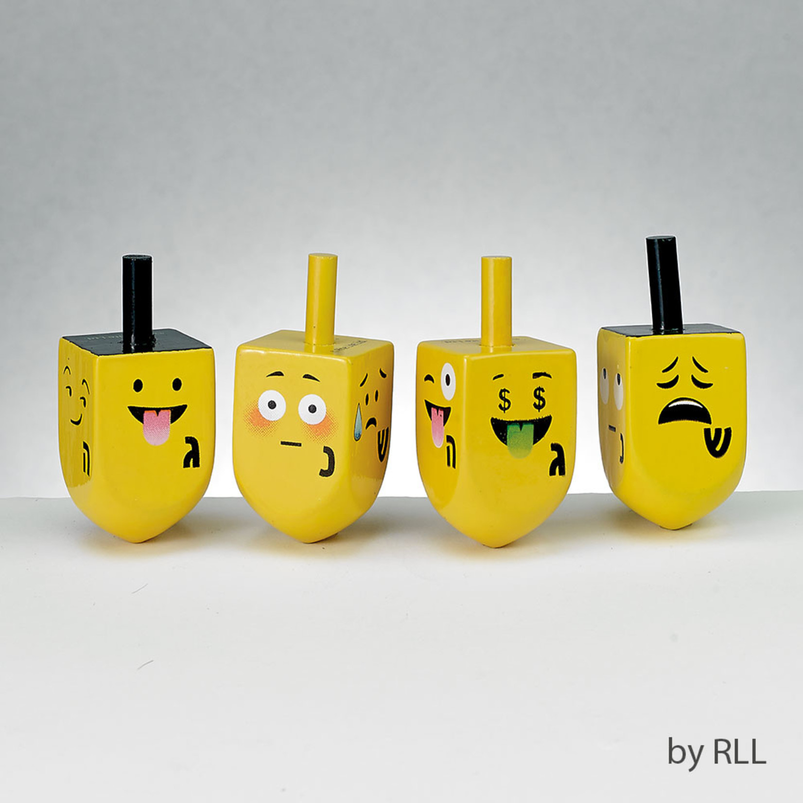 4 Painted Wood Dreidels with Emojis