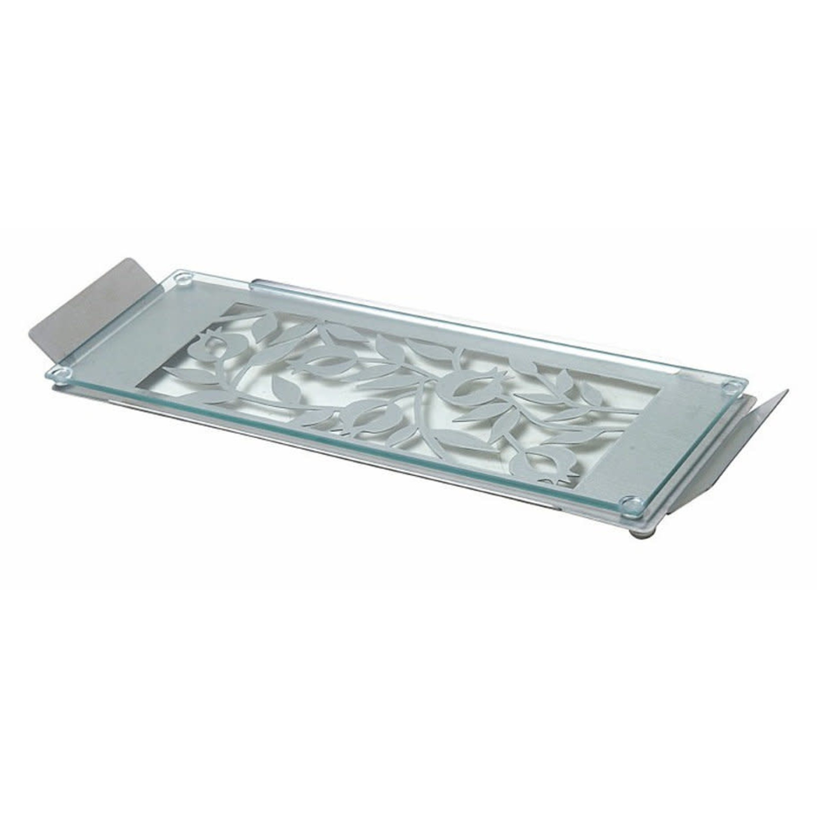 Challah Tray, Glass with Stainless Steel