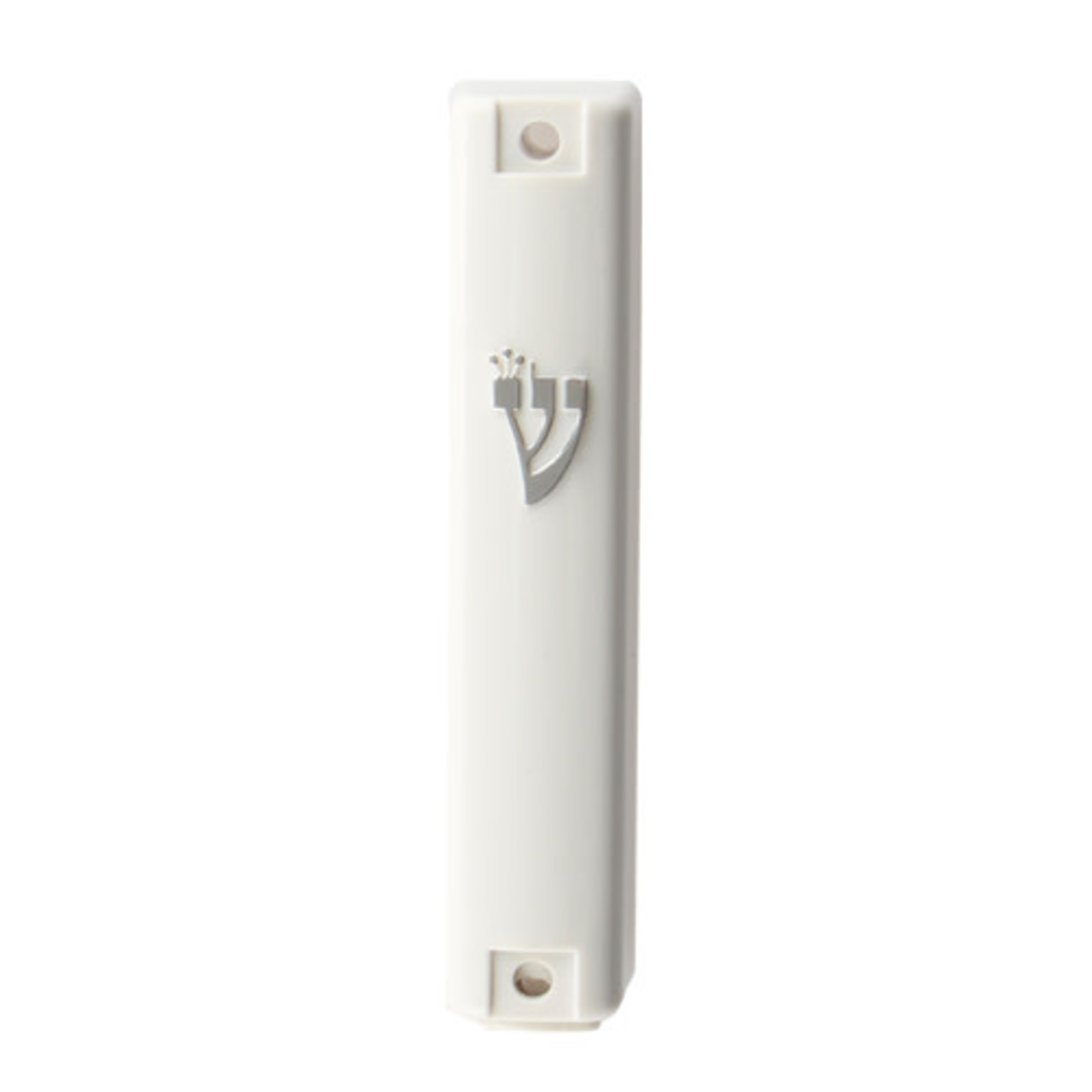 Mezuzah, White Plastic with silver shin