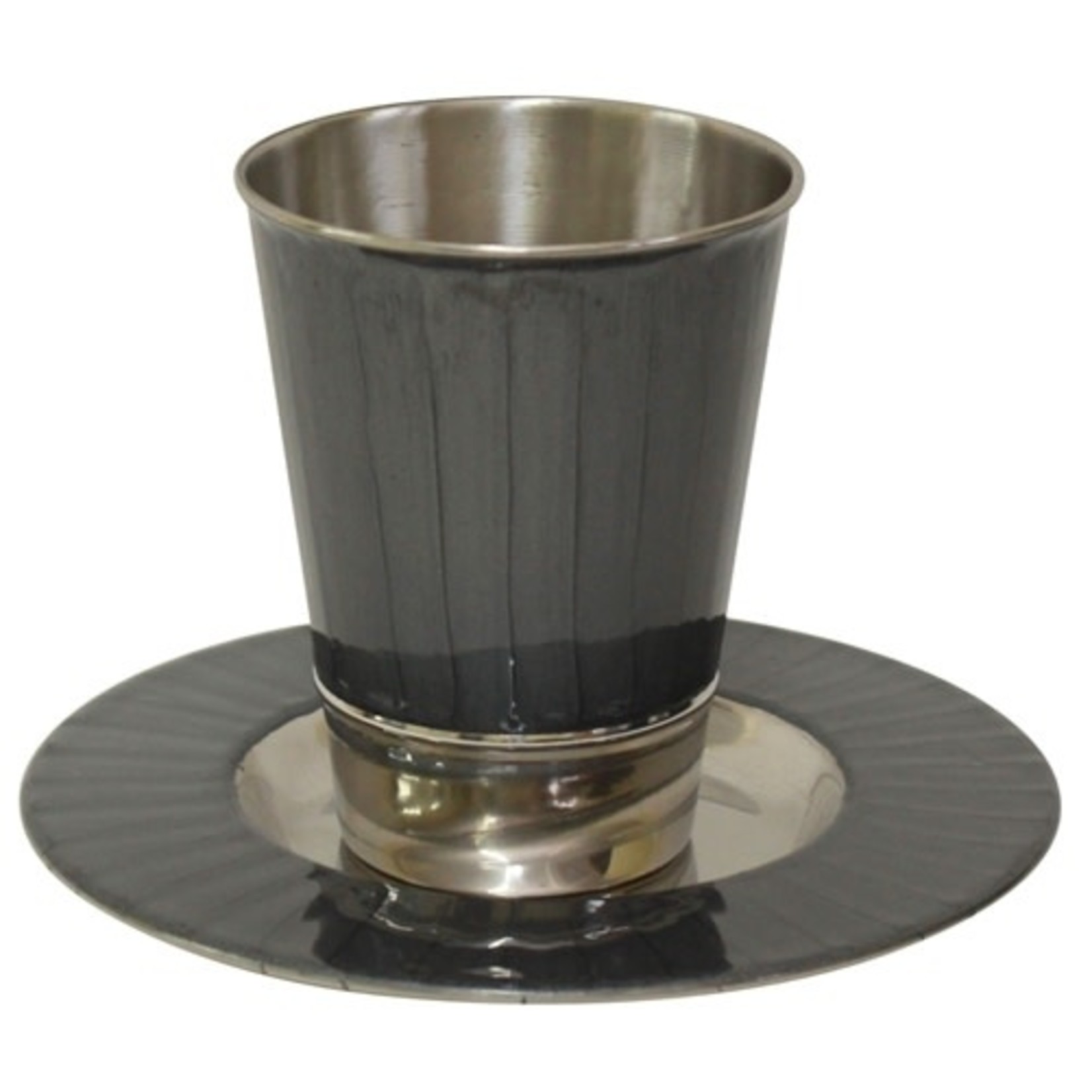 Kiddush Cup with Tray, Enamel Trim