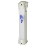 White Plastic Mezuzah with blue shin, 12cm