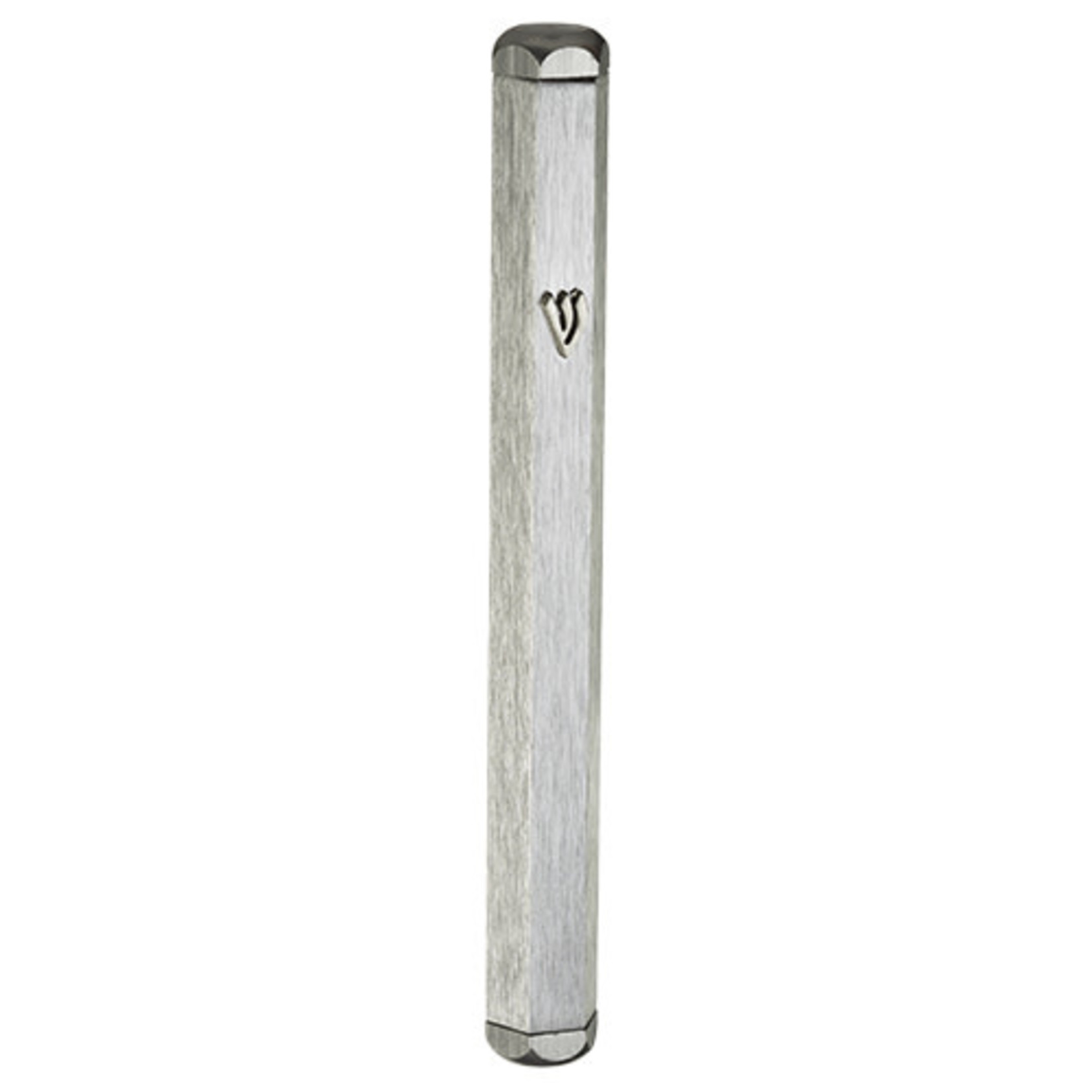 Aluminum Mezuzah, 10cm- Silver hexagons