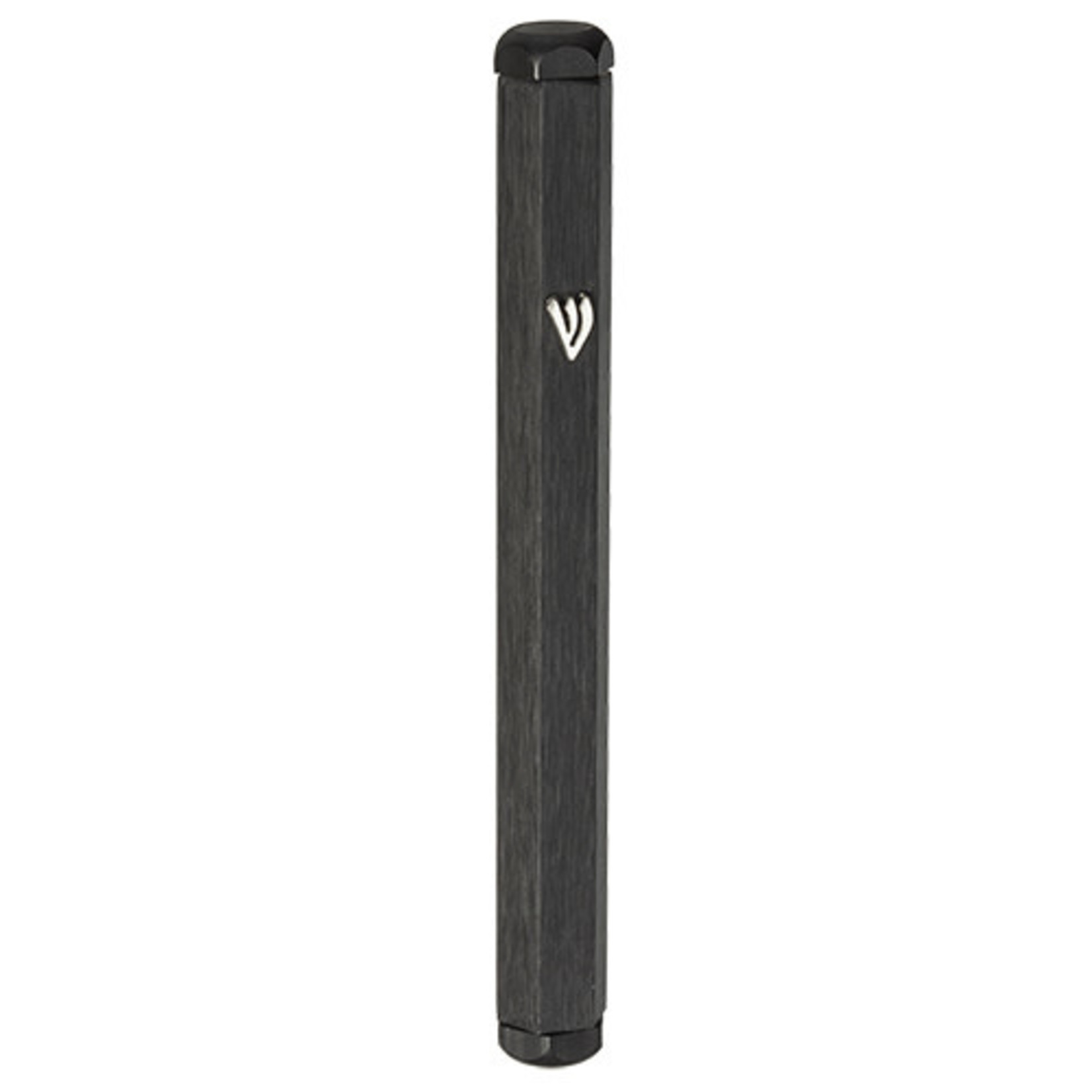 Aluminum Mezuzah, 10cm- Black Hexagon