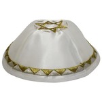 Kippah, White Satin, Small Gold Magen David