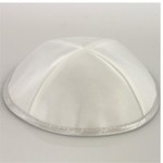 White Satin Kippah with Silver Trim