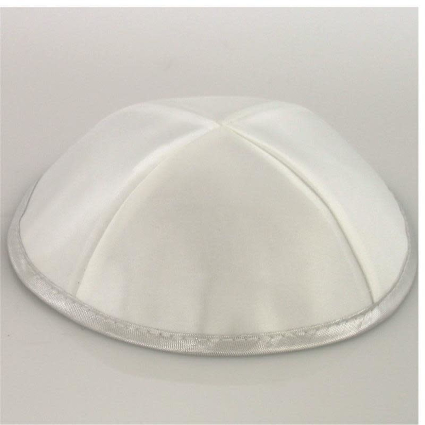 White Satin Kippah with Silver Trim