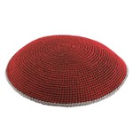 DMC Kippah, Burgundy with Grey, 9cm