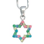 Necklace, Rhodium Plated with Crystals, Magen David