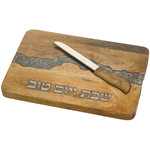Challah Tray with Knife, Wood with Charcoal Epoxy