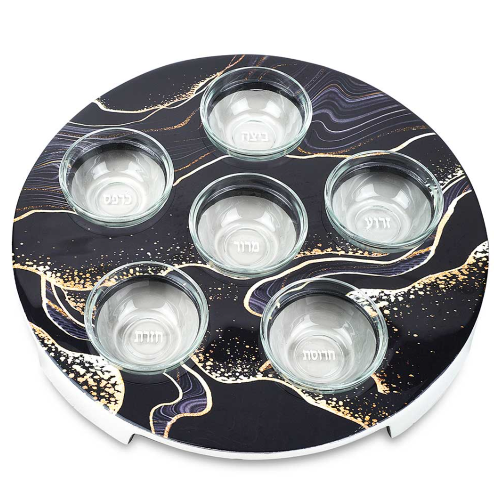 Aluminum Seder Plate with Black Marble Design