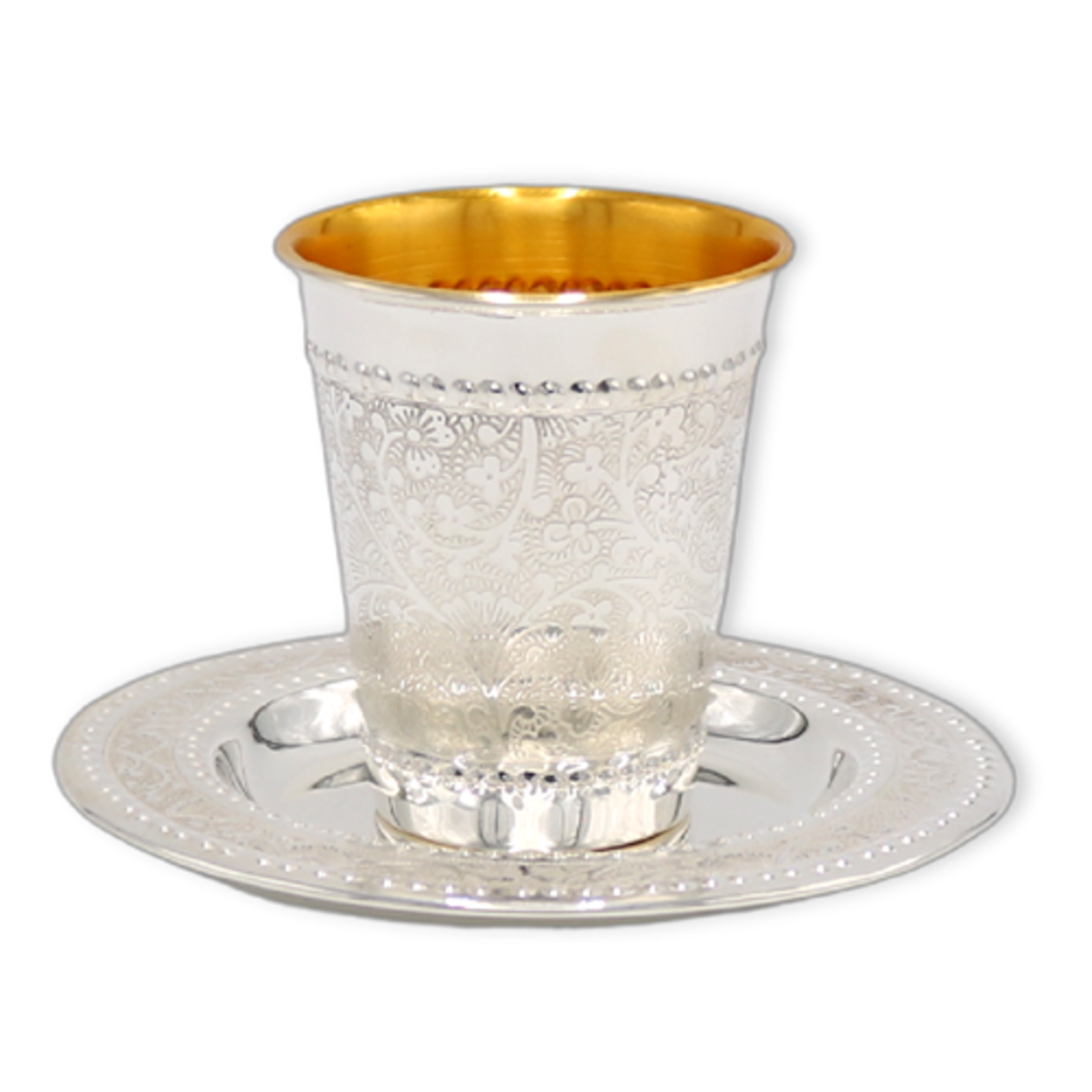 Stainless Steel Kiddush Cup Set, Floral Dotted