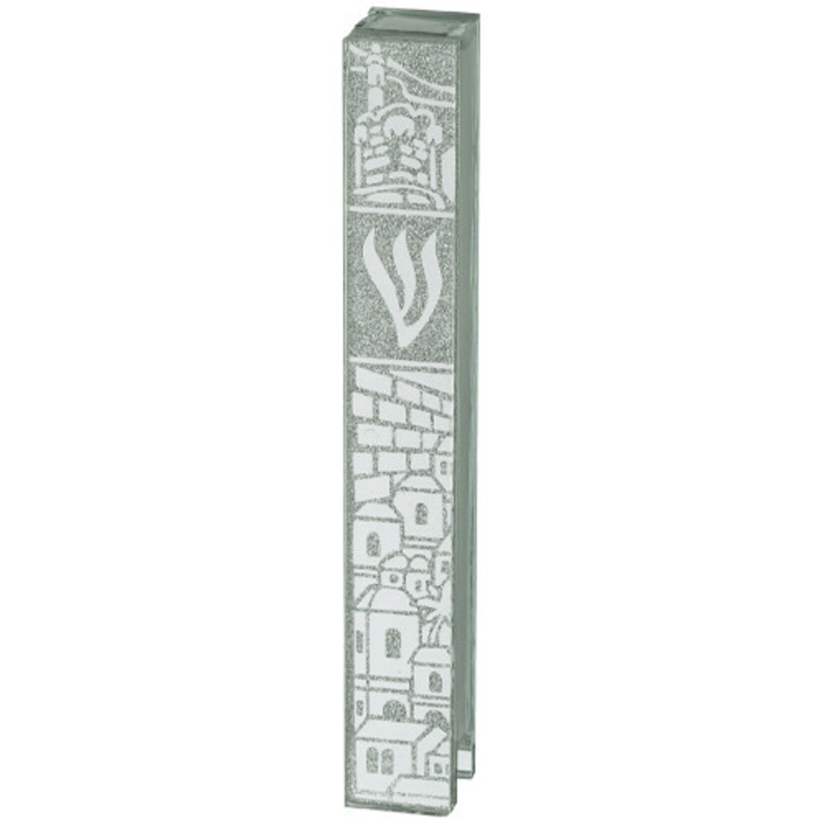Glass Mezuzah with Glitter Kotel Design, 12cm