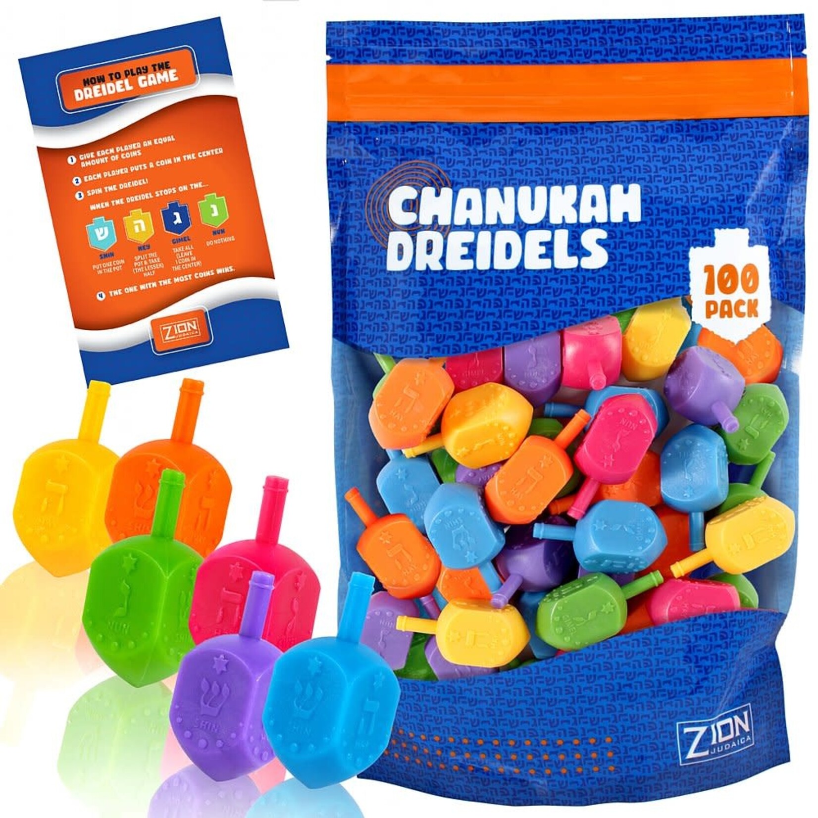 Plastic Dreidels, Assorted Colours - Bulk Pack of 100pcs