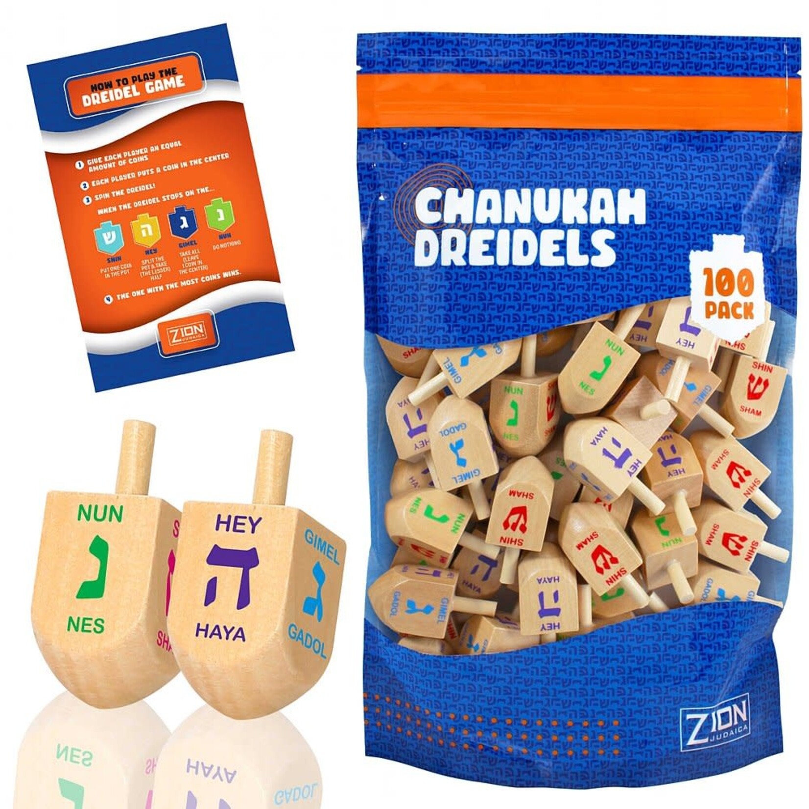 Medium Wood Dreidels - Bulk Pack of 100pcs