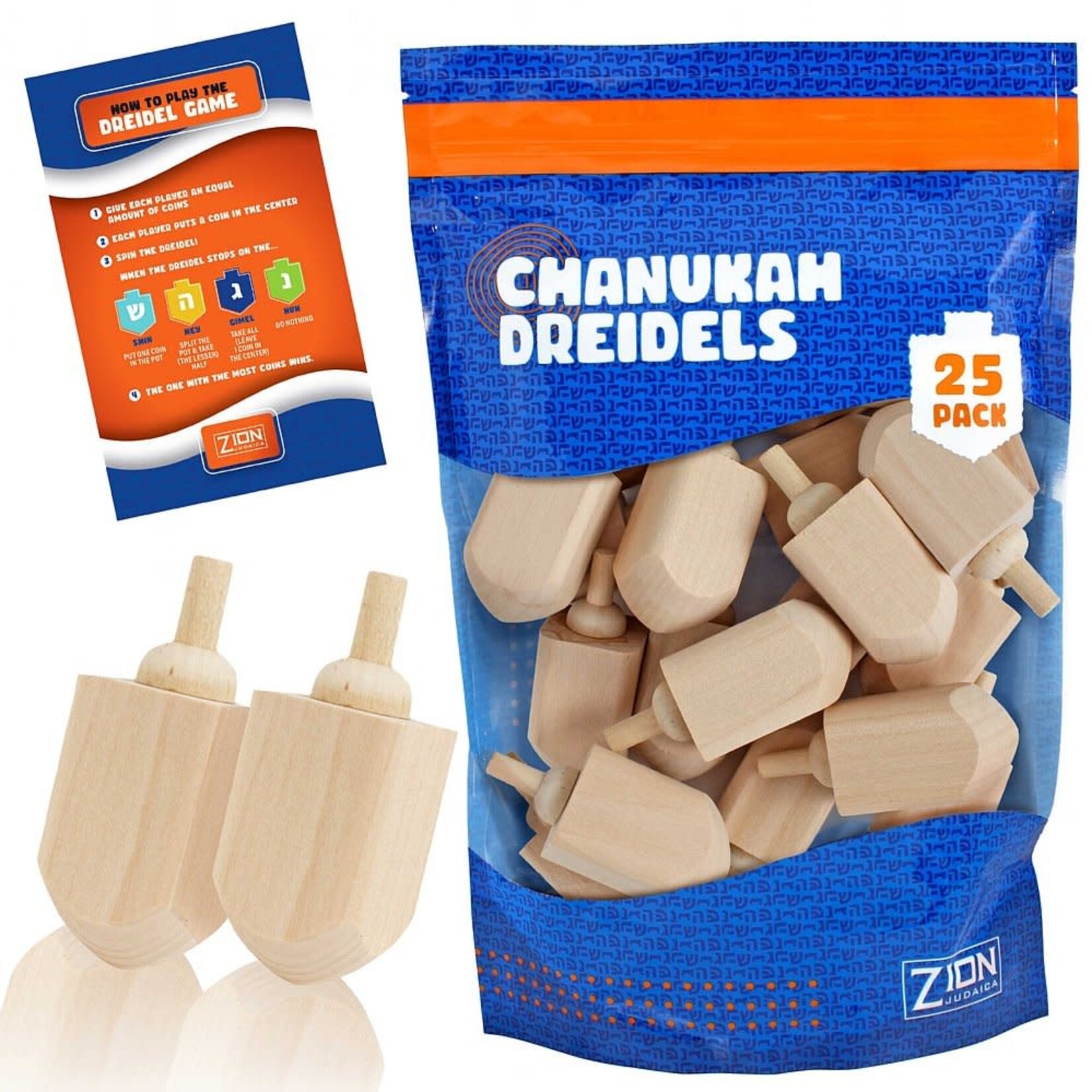 Large Blank Wood Dreidels - Bulk Pack of 25pcs