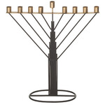 Tin Menorah for Candles, Two-Tone Black/Gold