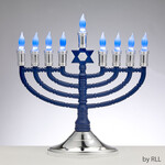 Large LED Premium Electric Menorah, Dark Blue with Silver