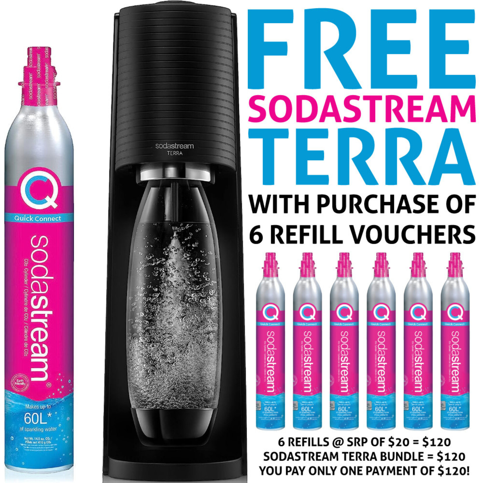 SodaStream Terra (Black) with 6 Refill Vouchers