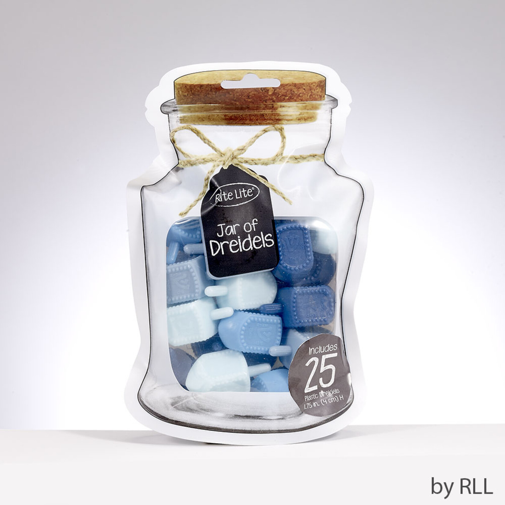"Jar" Of Dreidels, 25 Medium Plastic Dreidels, Shades of Blue