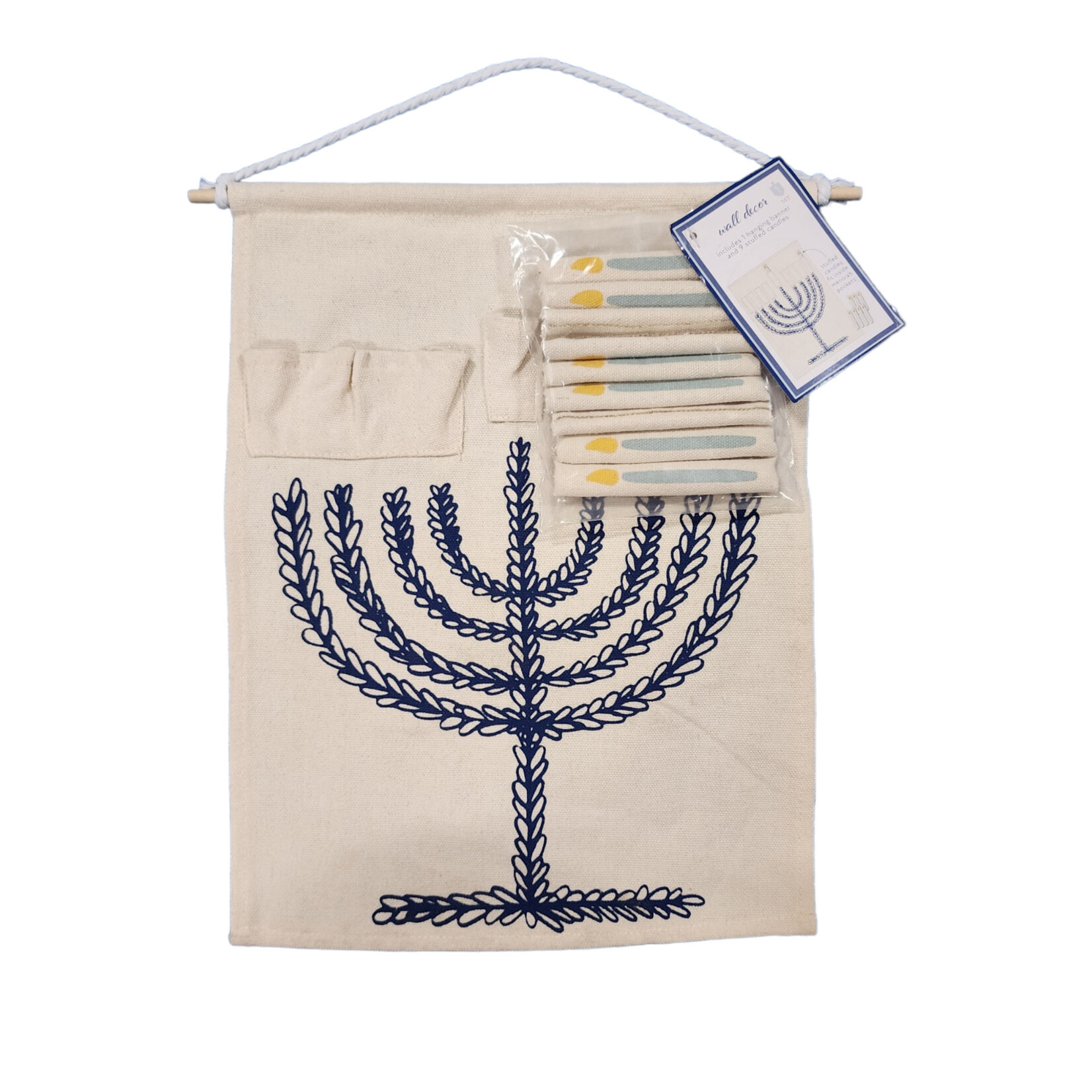 Menorah Hanging Banner with Removable Candles