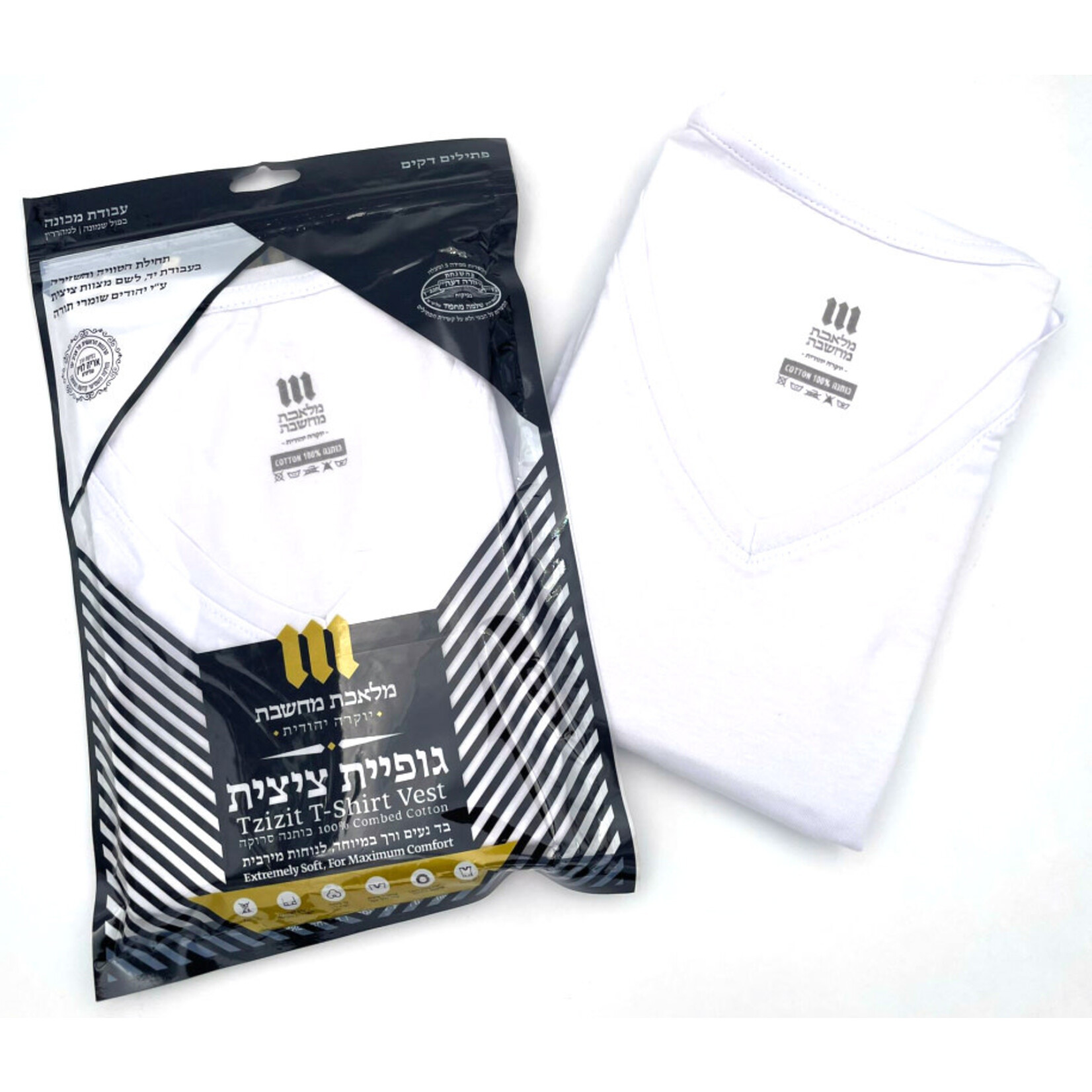 100% Cotton Undershirt-Style Arbah Kanfot (Tzitzit) with Chabad Thin Gauge Machine Made Tzitzit Strings - Kids Size 5 (Kids M)