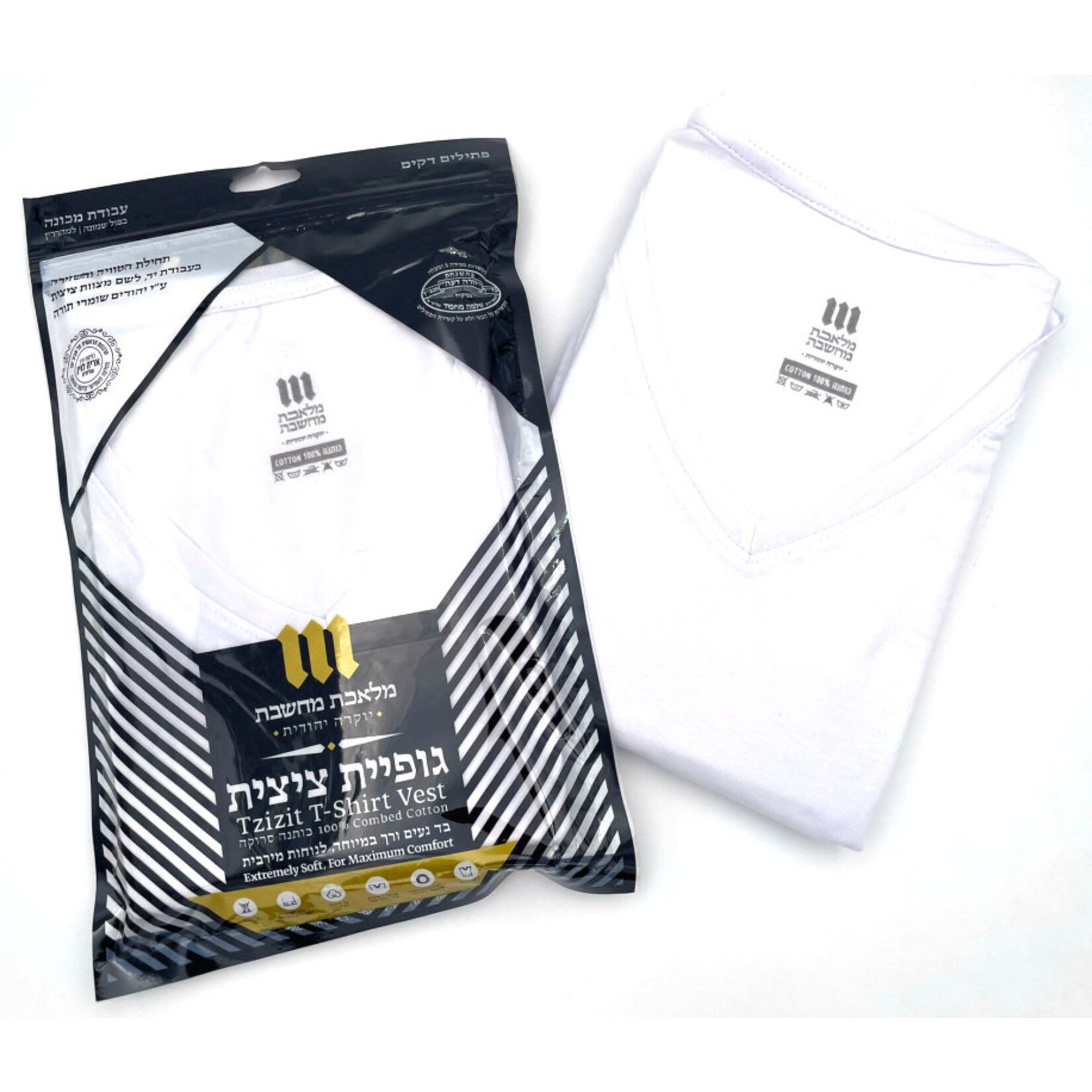 100% Cotton Undershirt-Style Arbah Kanfot (Tzitzit) with Sephardi Thin Gauge Machine Made Tzitzit Strings Kids Sizes