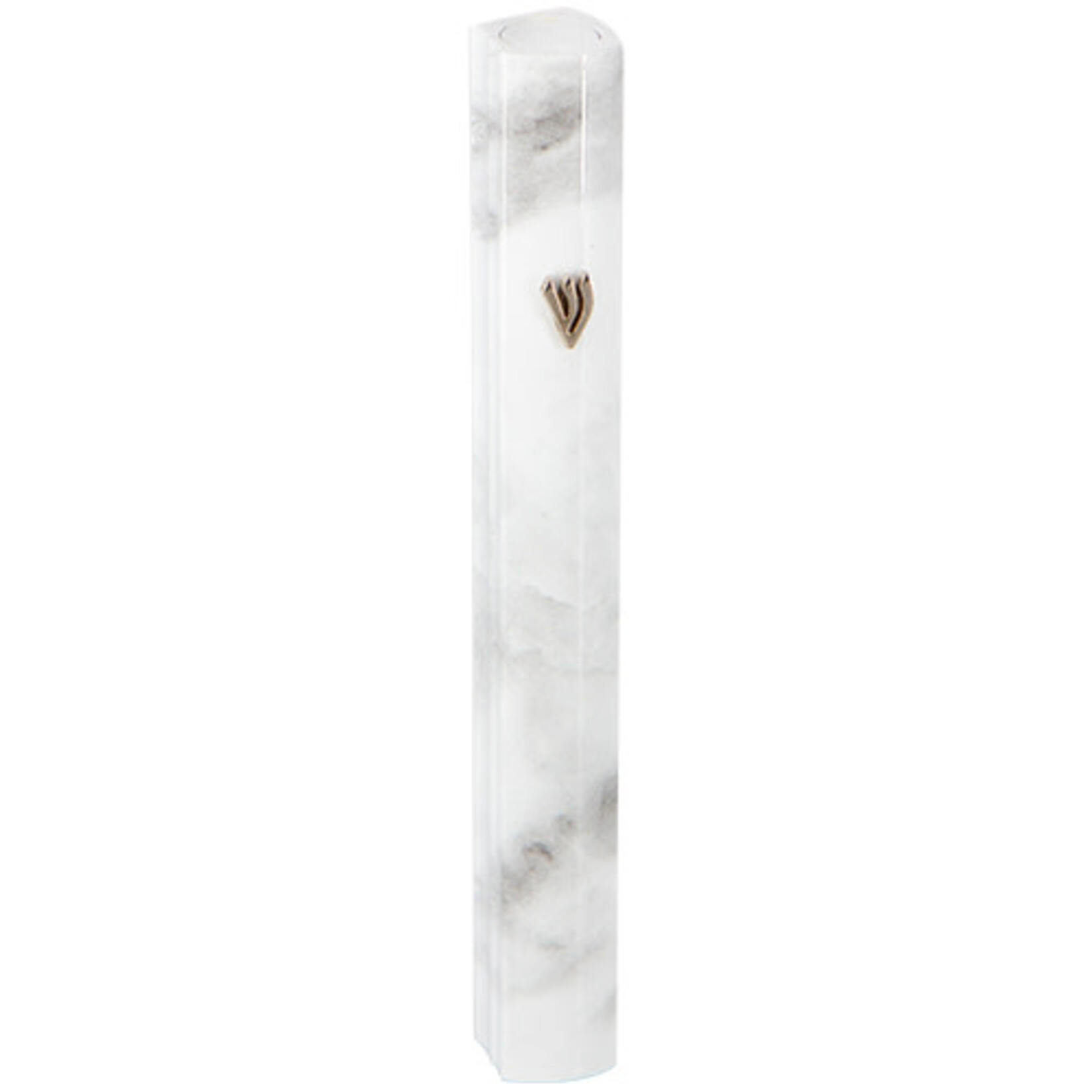 Grey Marble-Effect Aluminum Mezuzah with Silver-Coloured Shin, 10cm