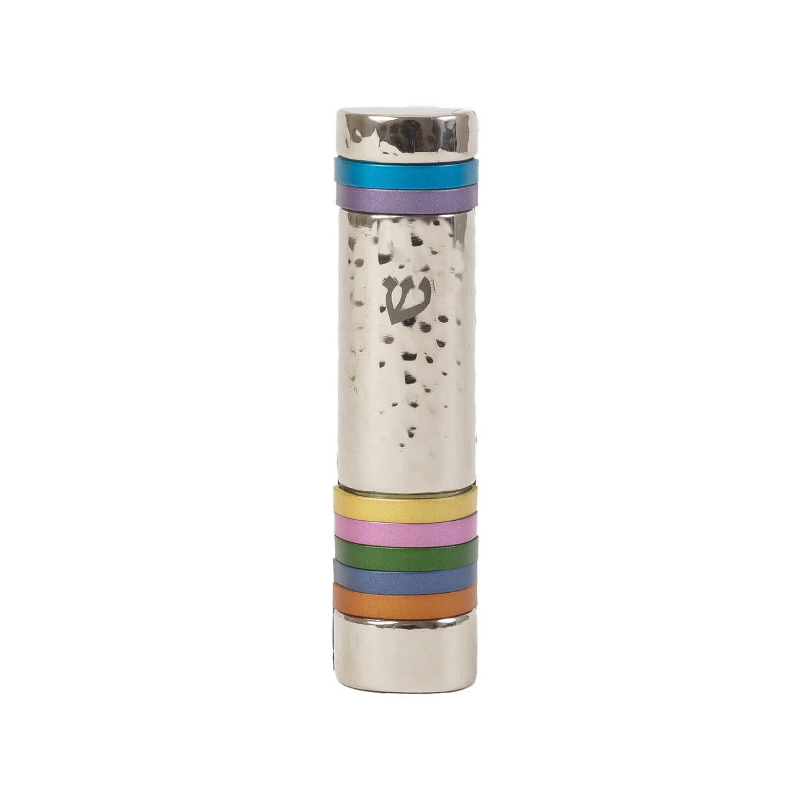 Hammered Aluminum Mezuzah Case, 10cm- Coloured Rings
