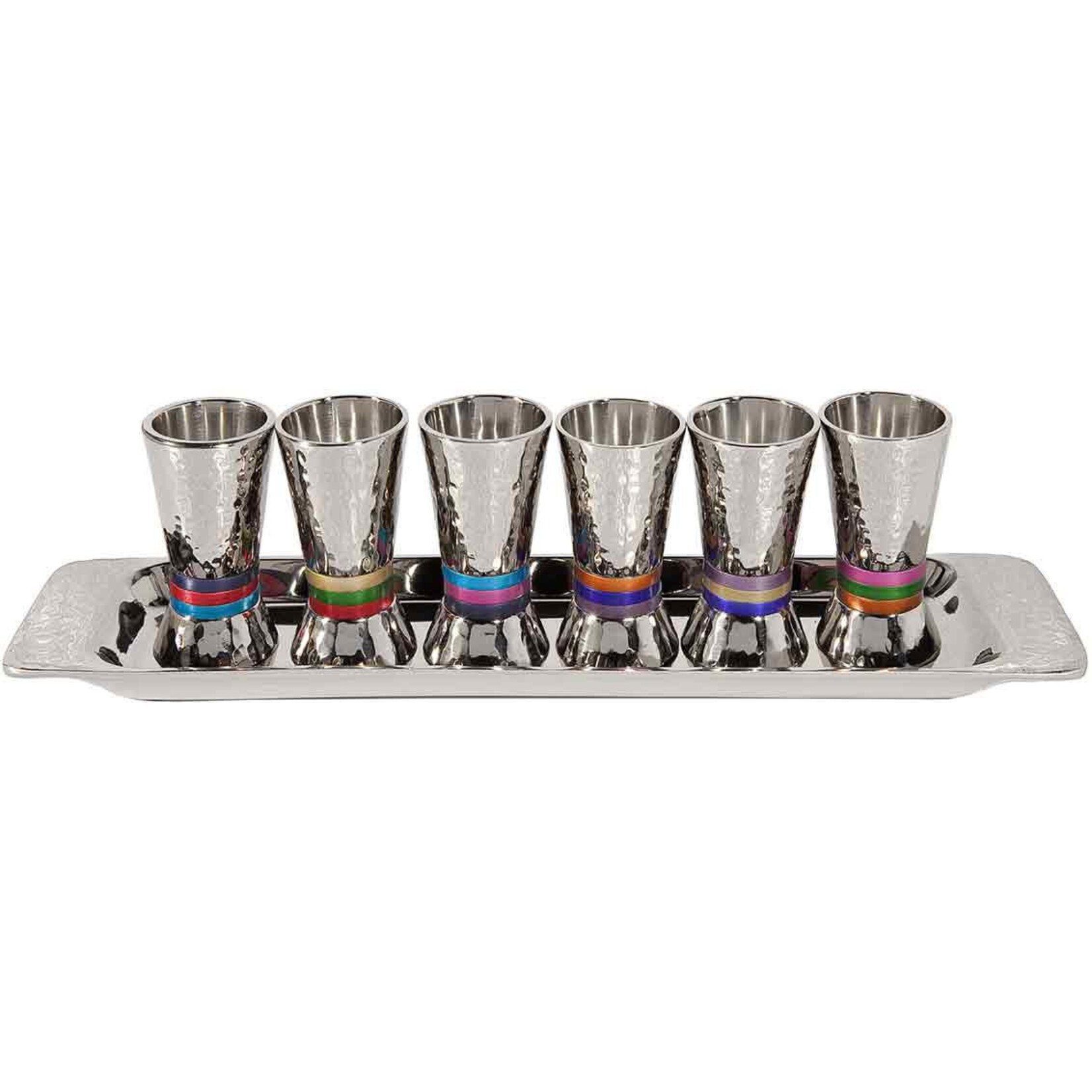 Hammered Aluminum Kiddush Set, Multicolour Trim