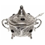 Charoset Dish, Silver Plated with Black Stones