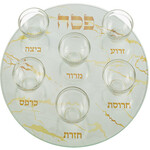 Seder Plate with Bowls, Glass, Gold Marble Effect
