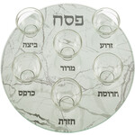 Seder Plate with Bowls, Glass, Silver Marble Effect