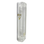 Clear Acrylic Mezuzah Case with gold shin, 7cm