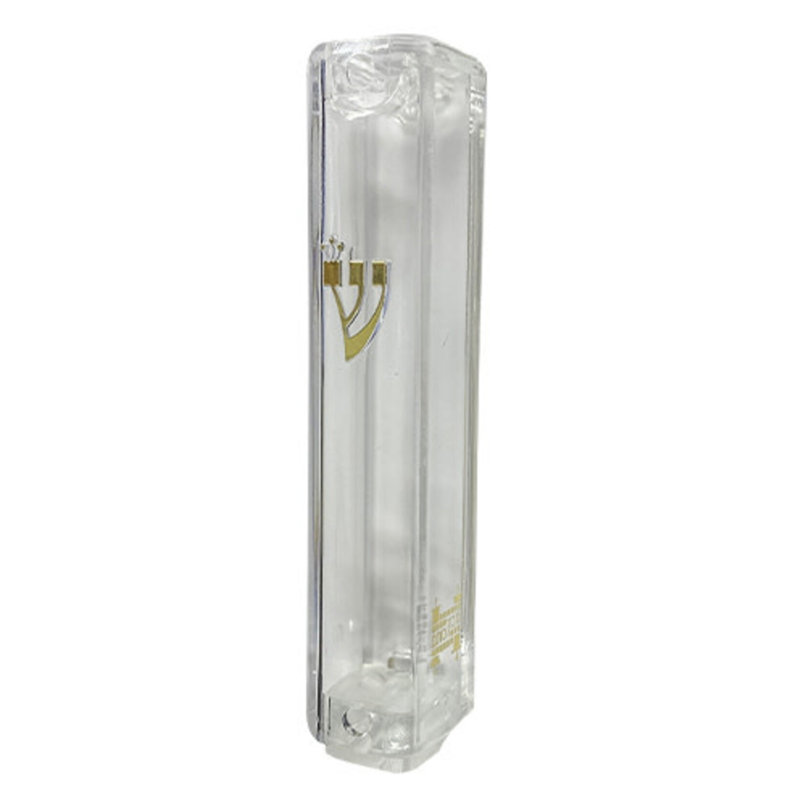 Clear Acrylic Mezuzah Case with gold shin, 7cm