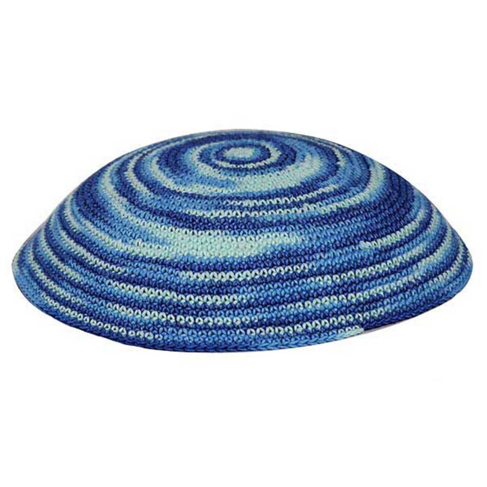 Hand-Knit Kippah, Blue Swirls, 16cm