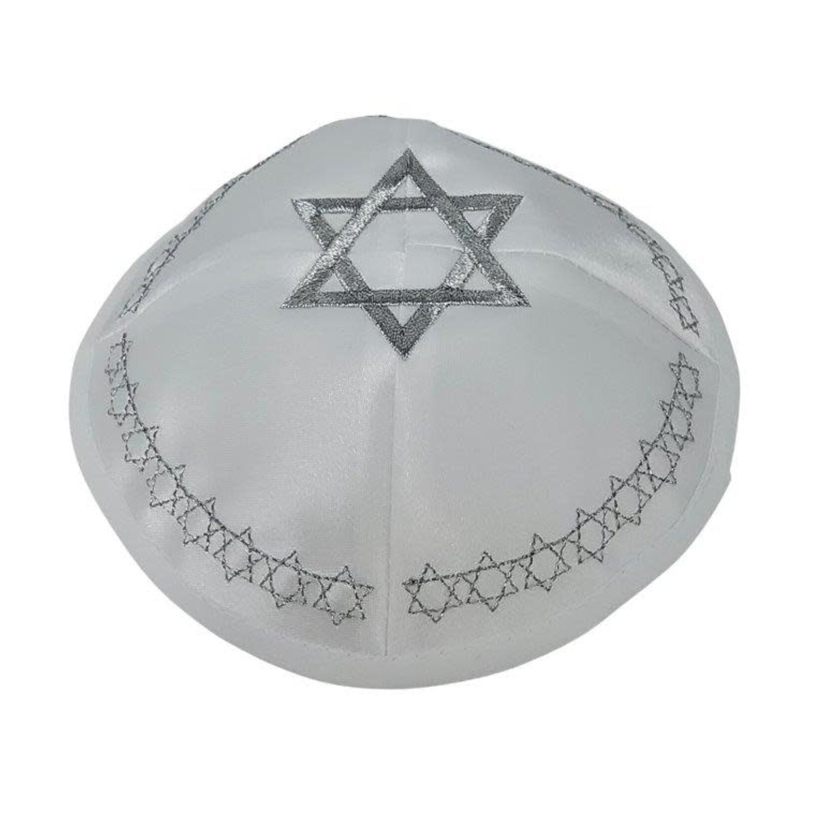 Satin Kippah with Silver Magen David Embroidery, 16cm