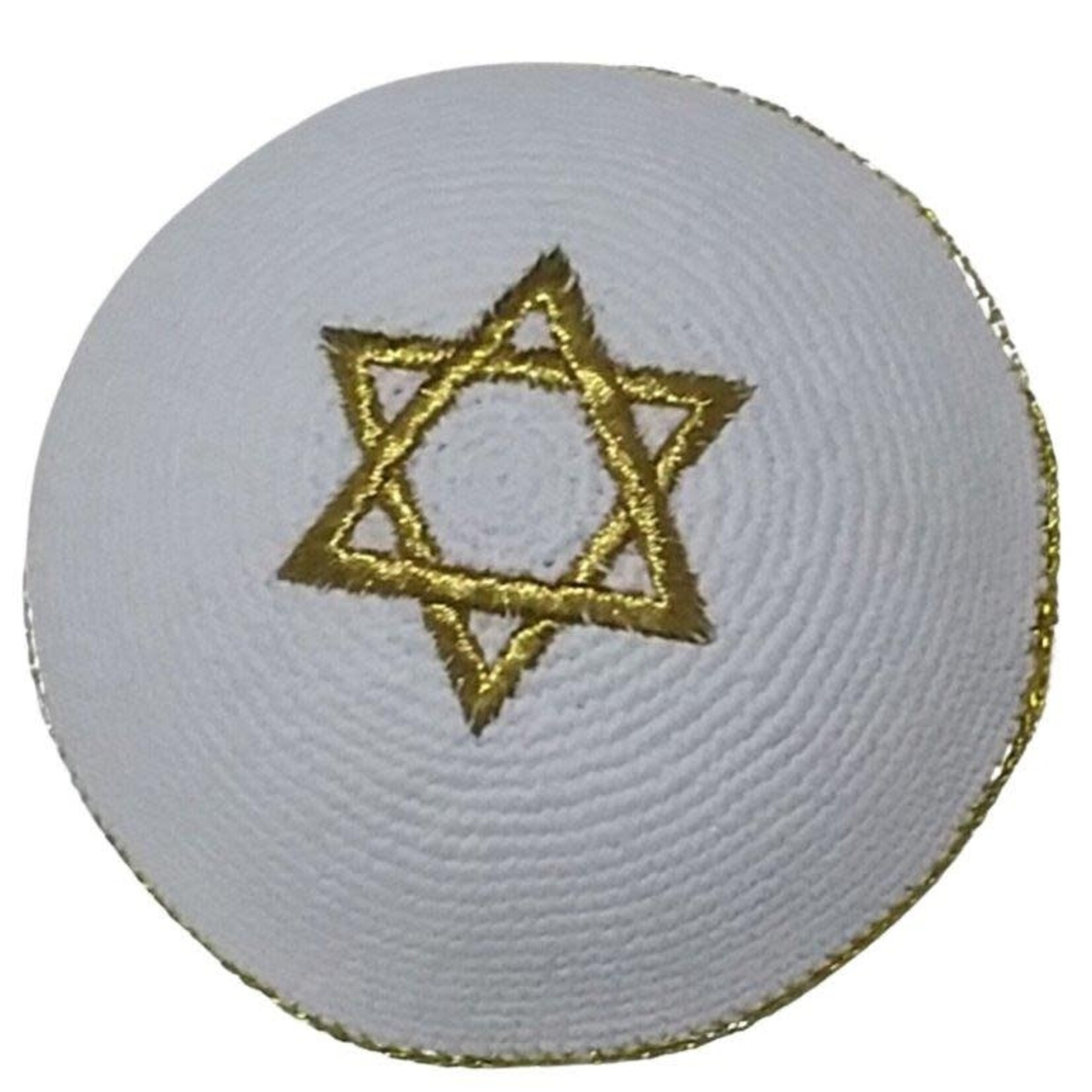 Hand-Crocheted Kippah with Gold Magen David Embroidery, 17cm