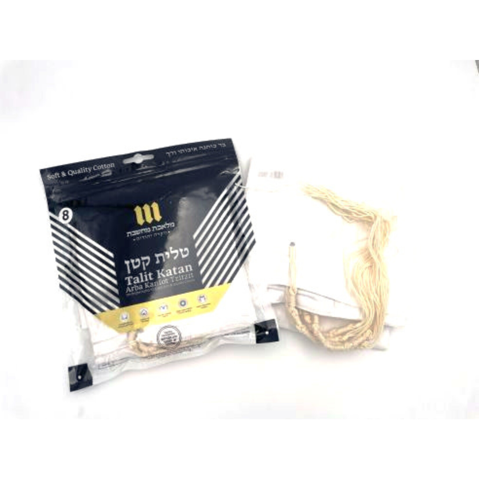 100% Cotton Tzitzit / Arbah Kanfot, Round Neck 4 Ashkenazi Meyuchad (Machine Made)