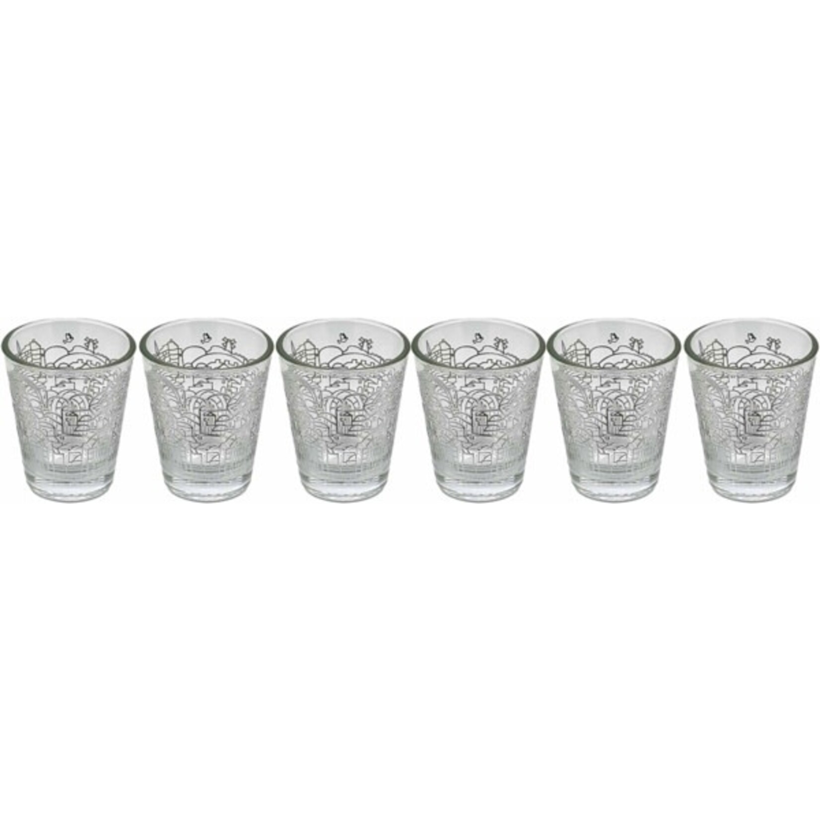 Kiddush Cup Set, Glass, 6pcs - Jerusalem Design