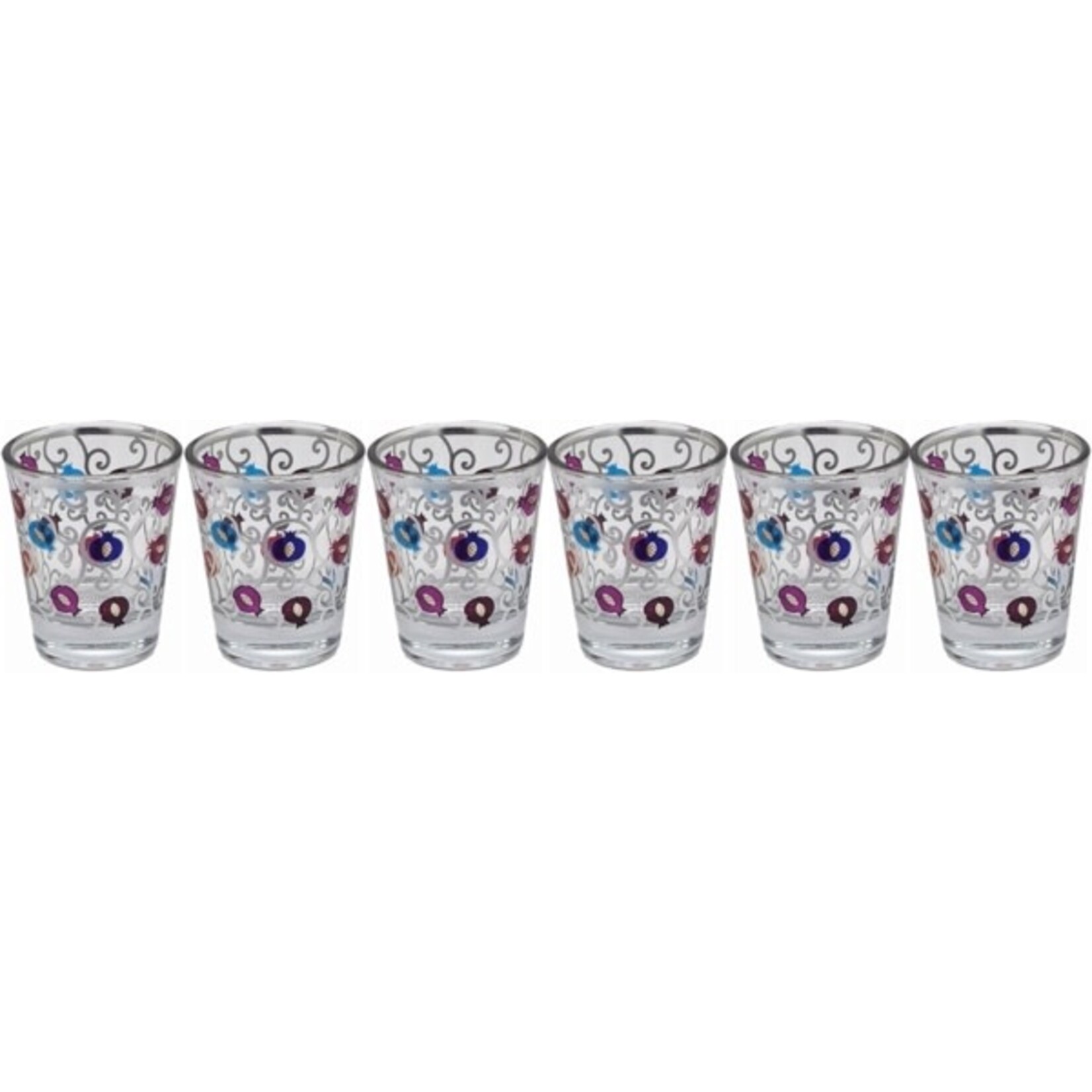 Kiddush Cup Set, Glass, 6pcs - Pomegranate Design