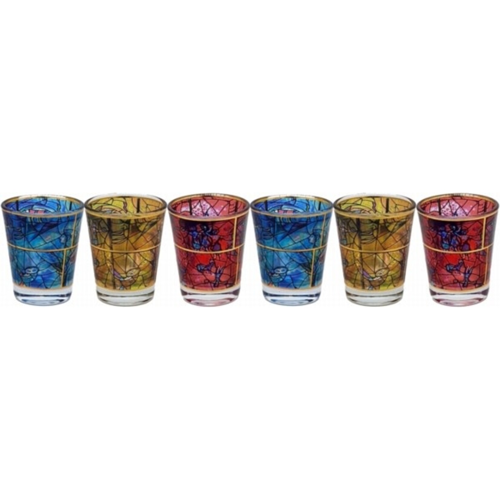 Kiddush Cup Set, Glass, 6pcs - Chagall Design