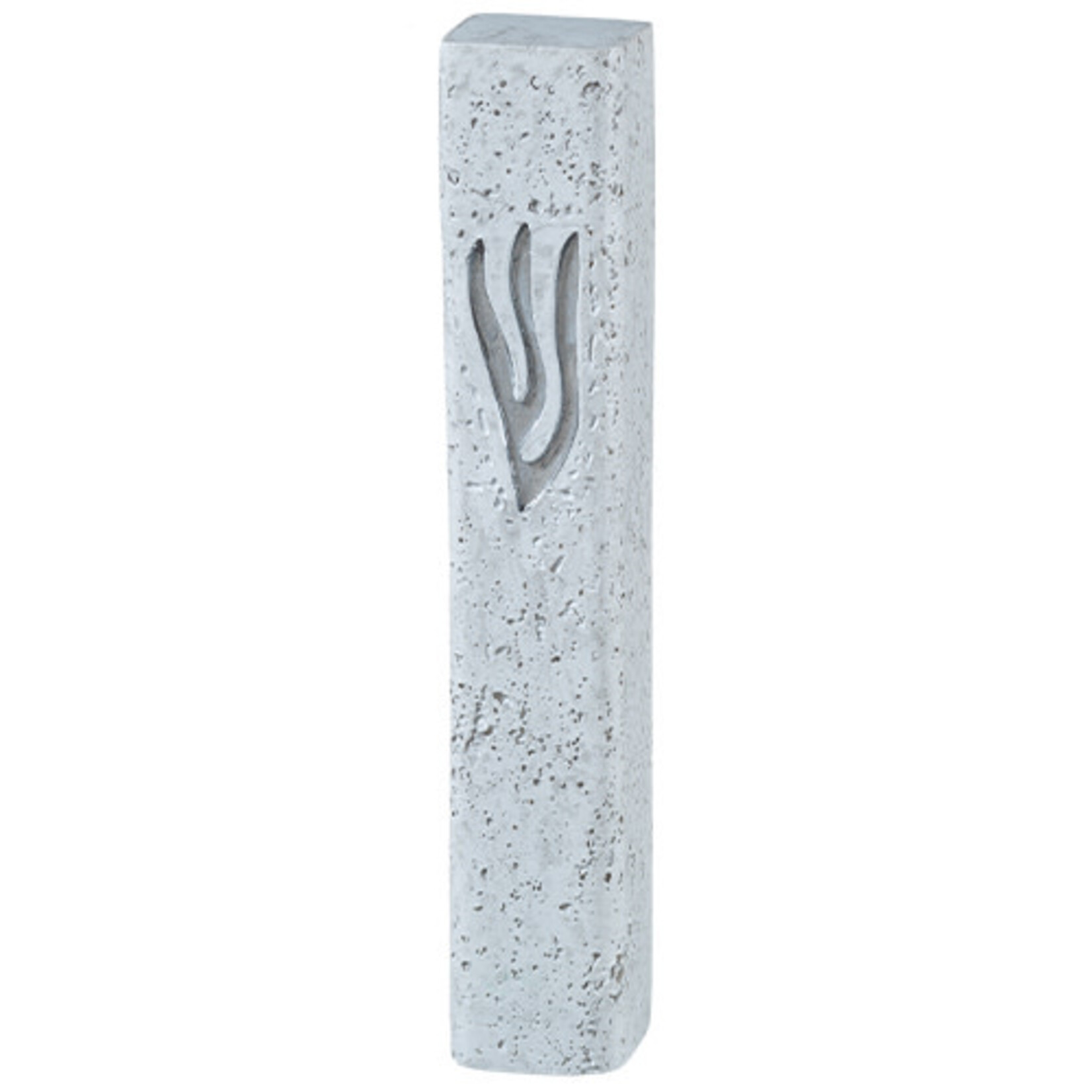 Concrete Effect Mezuzah, White with Marbling, 12cm