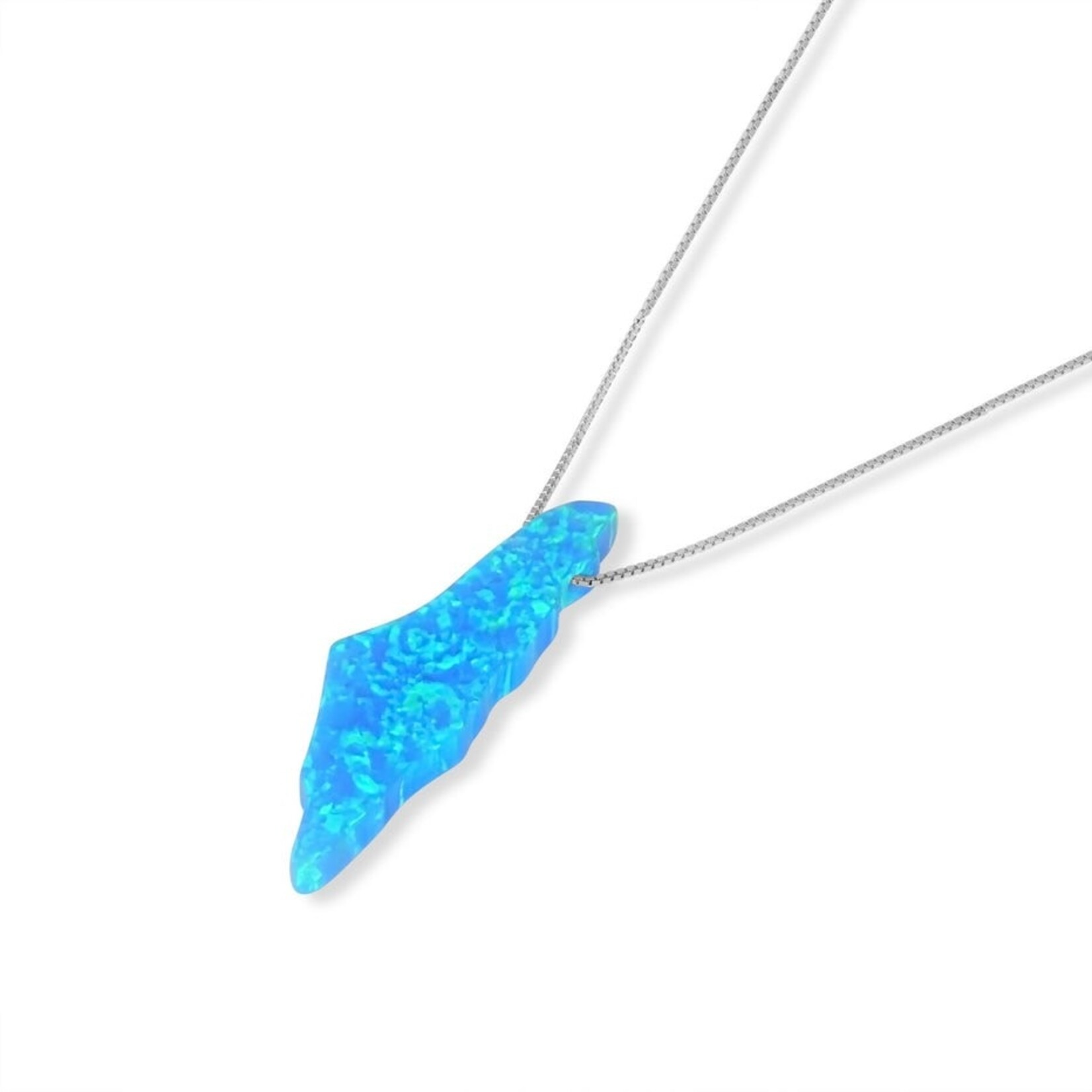 Necklace, Opal Israel Map Pendant, Sterling Silver, 17''