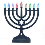 LED Menorah with Colour-Changing Lights, Navy, 13-inch