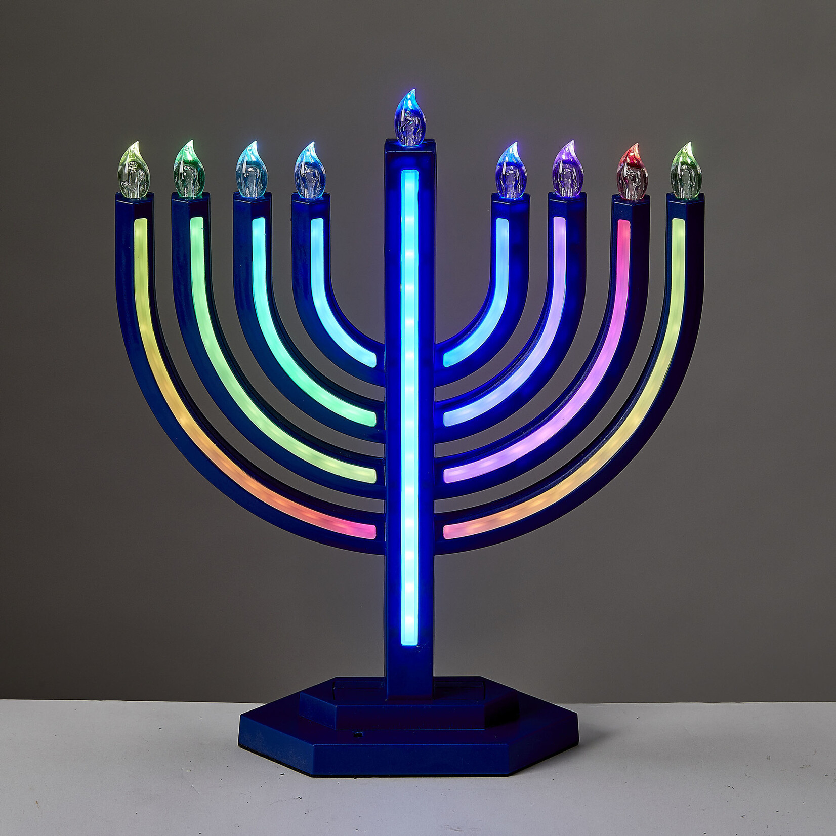 LED Menorah with Colour-Changing Lights, Navy, 13-inch