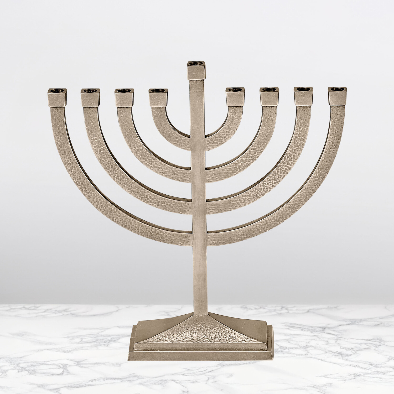 Traditional Menorah, Hammered Aluminum with Pewter Finish, 8½x8½ inches